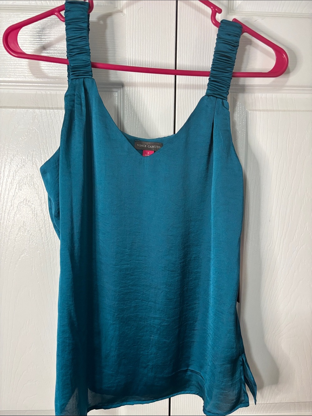 Vince Camuto Teal Ruched-Strap V-Neck Tank Sz S New With Tags